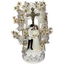 Wilton Wedding Love Cake Topper Bride Groom Cross Church Figurine w/ Box Rare