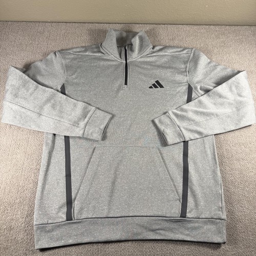 Adidas Sweatshirt Mens Medium Gray 1/4 Zip ClimaWarm Fleece Pullover Training
