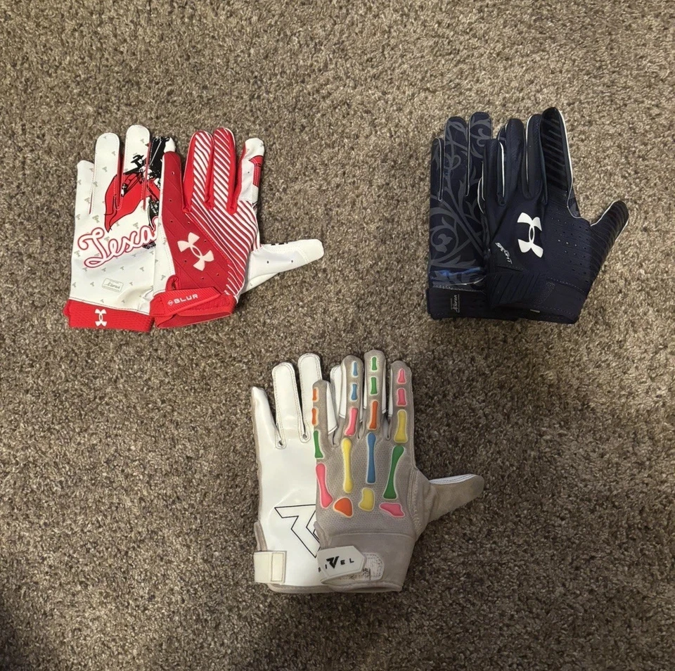 Lote de guantes de fútbol americano universitario + Rivel emitidos por el equipo - Notre Dame, Texas Tech☘️🏇🩻 Foto 2 de 4