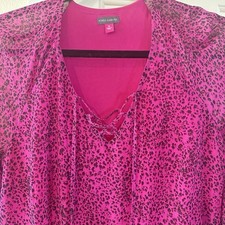 Vince Camuto Womens XL Pink Animal Print Dress Tunic Bell Sleeve Whimsical