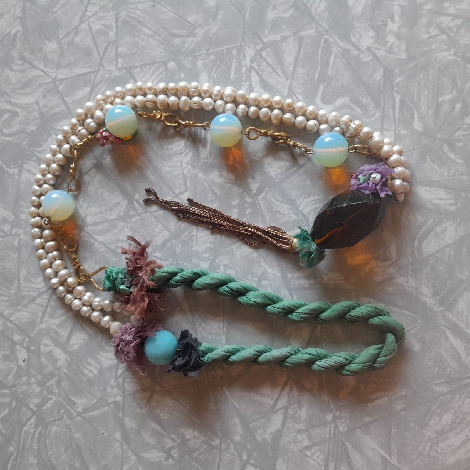 NECKLACE ARTISAN STATEMENT OOAK ASSEMBLAGE PEARL … - image 21