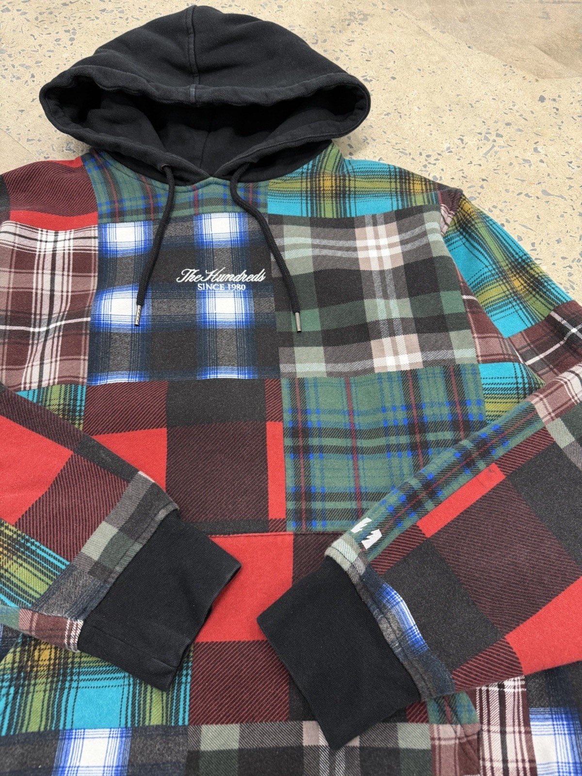 The Hundreds Plaid Flannel Patchwork Pulover Hood… - image 5