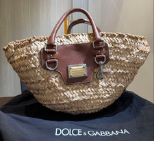 Borsa tote DOLCE & GABBANA in pelle di paglia con cestino marrone leopardato ...