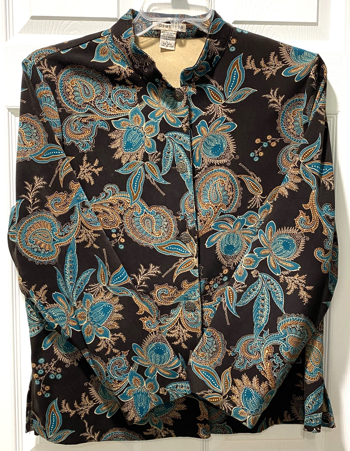 Notations Button Front Top Jacket Brown Turquoise… - image 13
