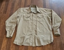 Vtg H Bar C Ranchwear Mens Est Lg Brown Plaid Western Pearl Snap Long Tail 17-36