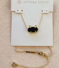 ⭐️Kendra Scott Elisa Cat Kitty Black/14k Gold plated chain pendant necklace new