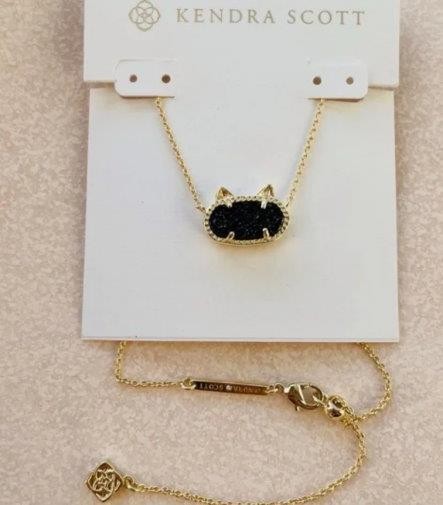 ⭐️kendra Scott Elisa Cat Kitty Black/14k Gold Plated Chain Pendant Necklace New - Product main view