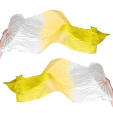 1 Pair Folding Belly Dance Silk Fan Veil 71", White Gradient Yellow