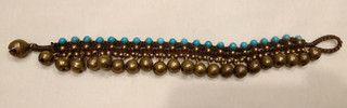 Vintage Traditional Indian Anklet Brass Bells Calcite? Bead Bracelet Hippy Boho