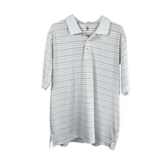 PGA Tour Polo Shirt Mens Size XL White Multicolor Stripe Short Sleeve Golf