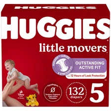 132 Count Huggies Size 5 Diapers Little Movers Baby Diapers, Size 5 (27+ lbs) (2