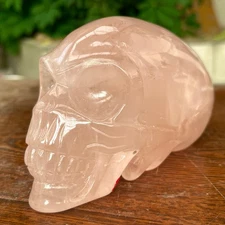 2.2LB top Natural pink rose quartz energy Alien skull hand carved crystal reiki
