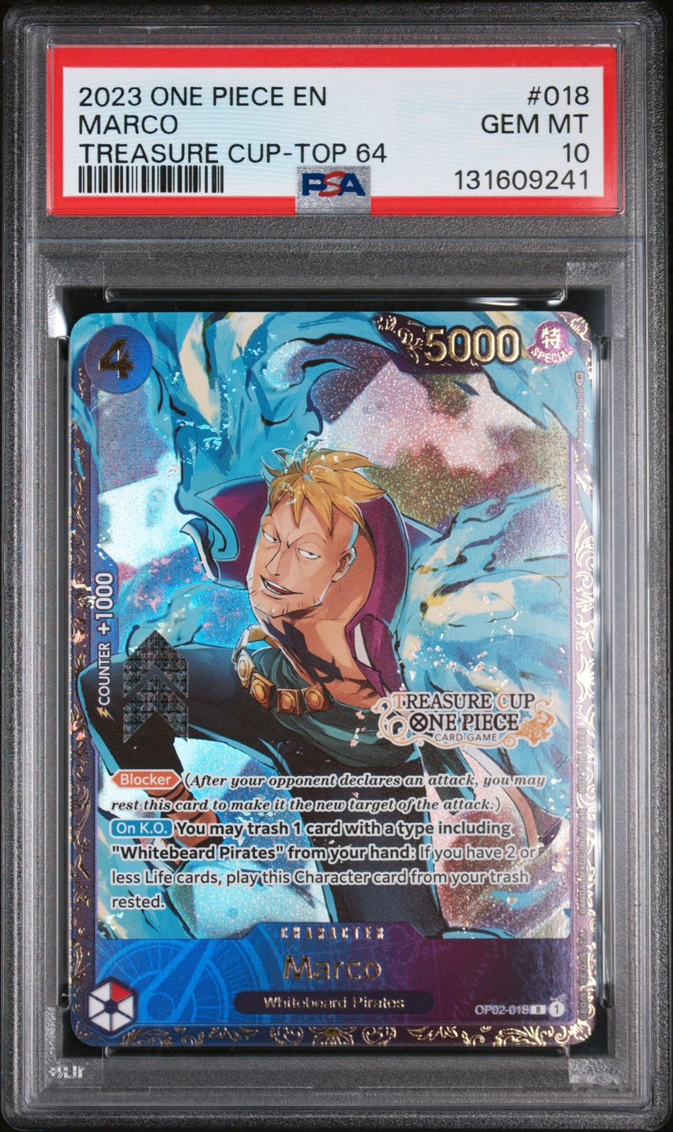 Lámina para tarjetas de promoción de una pieza Marco (Treasure Cup) OP02-018