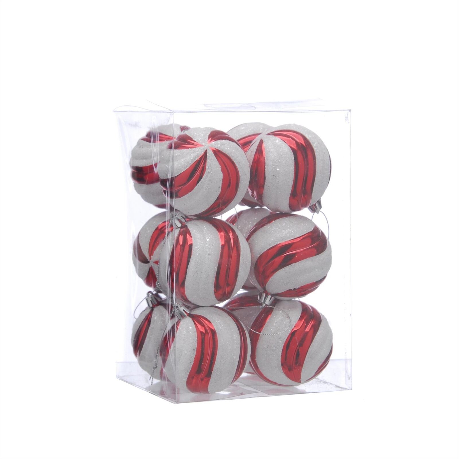 Christmas Tree Baubles - Candy Cane Red & White Striped Pack of 12