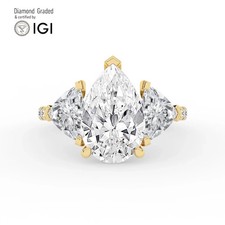 Pear Diamond Trilogy Ring 14k Yellow Gold Labgrown 6.35 Ct Solitaire