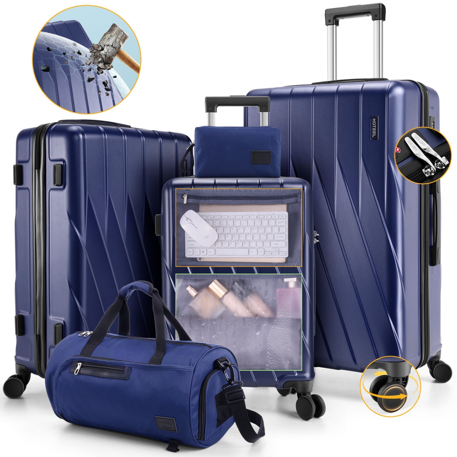 Luggage Set 5 Piece PC Hardside Lightweight Carry on 20''/24''/28'' Suitcase Set