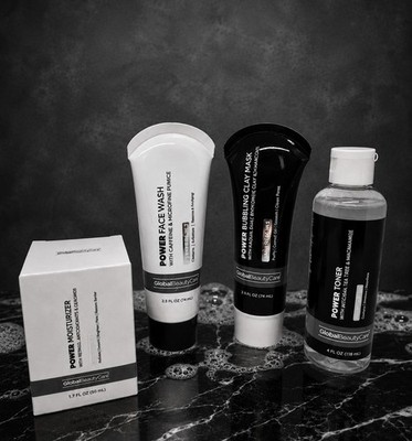 Global Beauty Care Power Skincare Set 4 Pc Face Wash Toner Moisturizer Clay Mask