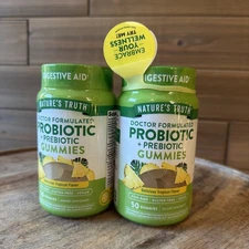 (2) Nature's Truth Probiotic Prebiotic Gummies Natural Tropical 50 Ct -Exp 1/26+