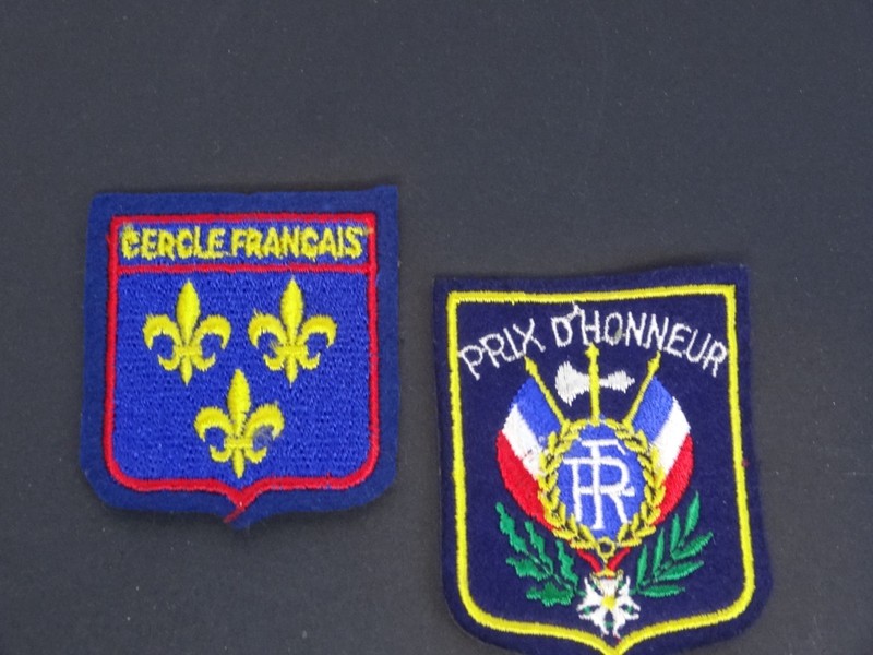 Set of 2  French Embroidered Blue Felt Patchs Prix D'Honneur, Cercle Francais