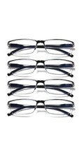 4 Pair Mens Rectangular Blue Light Blocking Reading Glasses Spring Hinge Readers