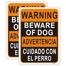 Warning Beware of Dog Signs for Fence Bilingual English Spanish Safety 10 x 7