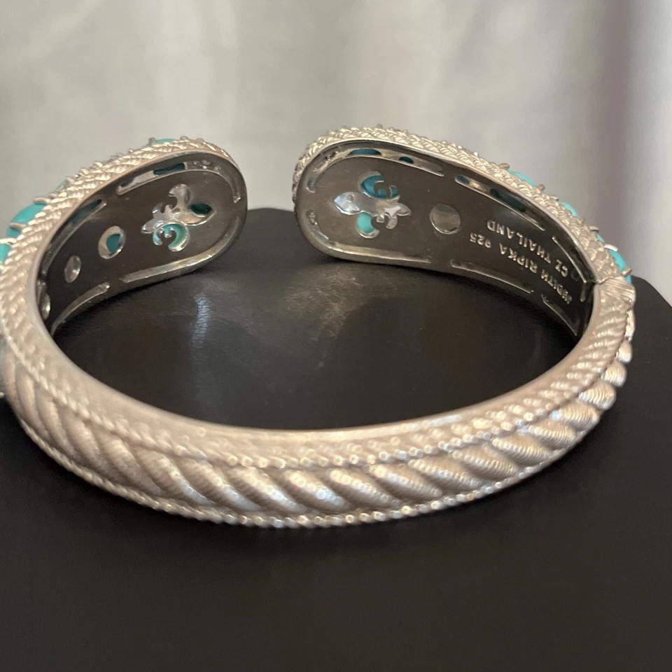 Bracelete articulado Judith Ripka prata esterlina Bela Adormecida turquesa 6"" - Imagem 4 de 4