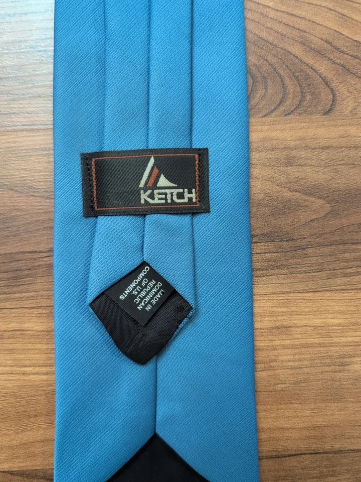 Corbata vintage con clip Ketch azul liso 17" Foto 4 de 4