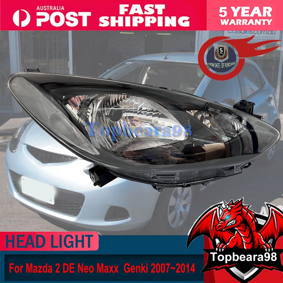 TOP Fits Mazda 2 DE Neo Maxx Genki Sport 2007-2014 Pair LH+RH Head Light Black - image 3 of 4