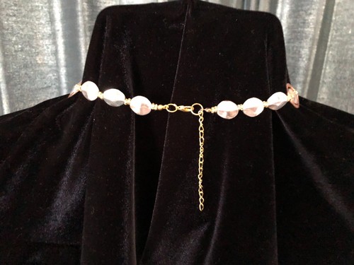 ESTATE SALE: Gold Pink Silver Tri-Color Oval Metal Hammered Necklace 21" - Picture 3 of 4