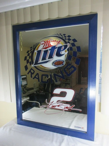 Vintage Miller Lite KURT  BUSCH RACING #2 SIGNED Mirrored Bar Beer Sign