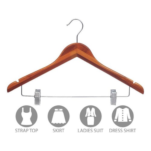 Eco-Friendly Bamboo Hangers Adjustable Clips Space-Saving Design Swivel Hook New - Picture 2 of 4