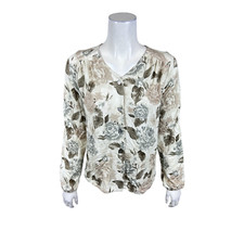 The Muses Closet French Terry Button Front Shirt Jacket Top Floral Xx-small Size