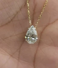 3 Ct Pear Cut IGI Certified Lab Grown Diamond Solitaire Pendant 14k Yellow Gold