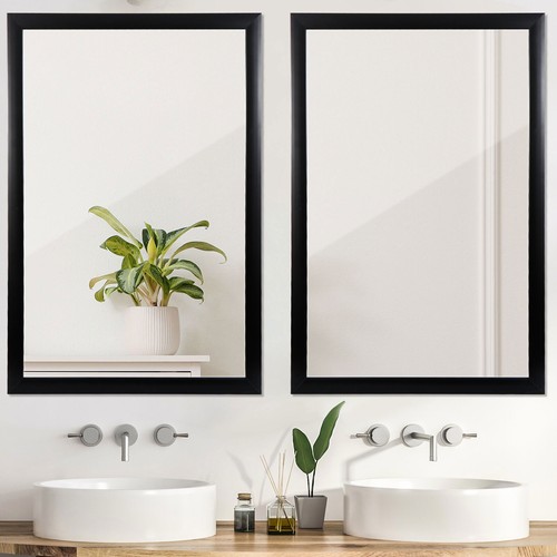 2PCS Bathroom Wall Mounted Mirror Vanity Makeup Mirror 24"x36" Rectangular Black - Picture 3 of 22