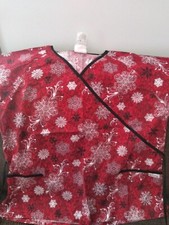 Women Red Snowflake Scrub Top
