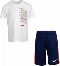 Nike Little Boys 4 White Dri-Fit BIG SWOOSH Shorts Set