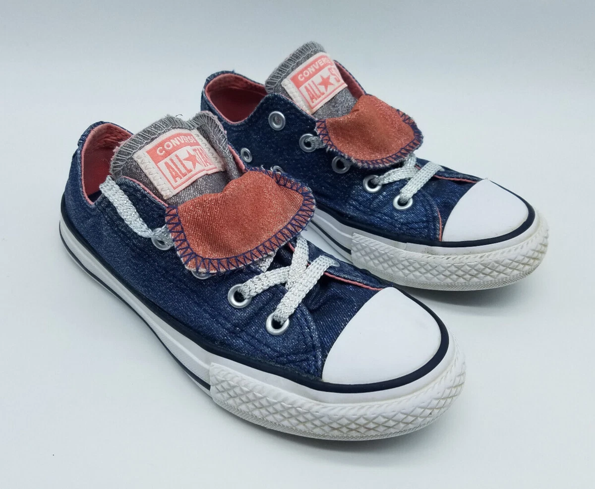 Navy double 2024 tongue converse