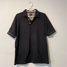 Vintage 90s Burberry Mens Golf Polo Size L Black Nova Check Made In Hong Kong