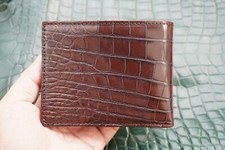 Double Side Brown Real Crocodile Skin Leather Men's Bifold Wallet 10