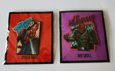 2 Loot Crate Pins Spiderman Thwip & Red Skull Evil Laugh Marvel Gear Goods NEW