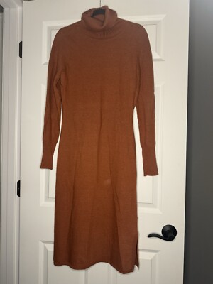 Prana Turtleneck Knit Midi Sweater Dress Small Rust Orange Slits In Sides |  eBay