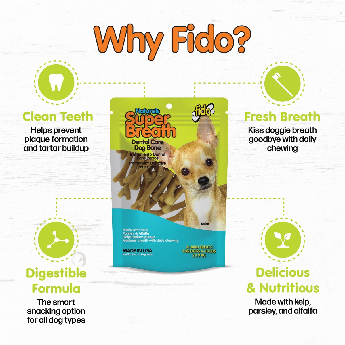Fido Super Breath Dental Care Dog Bones With Chlorophyll Mini