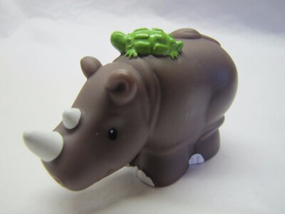 Fisher Price Little People Male Rhino W/ Turtle Noah's Ark Zoo Rhinoceros Rare