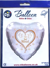 CTi Helium Foil Balloon 17" Heart Wedding Just Married Silver and Gold