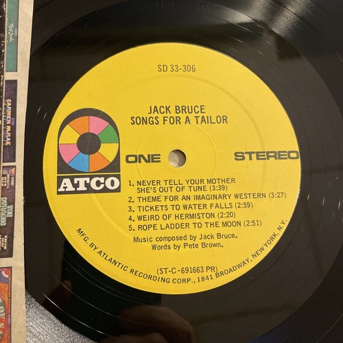 Jack Bruce Songs For A Tailor LP ATCO Rare Club Edition 1969 Cream + Inner M-!!! - Picture 3 of 6
