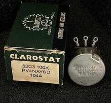 1pc Clarostat 53C3-100K-S  100K OHM  2-WATT Linear Taper Potentiometer  **NOS