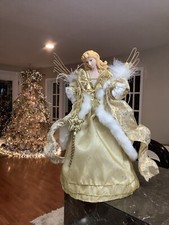 Christmas Angel Tree Topper 16&rdquo; Tall Ivory And White Feather Wings Gorgeous Gown