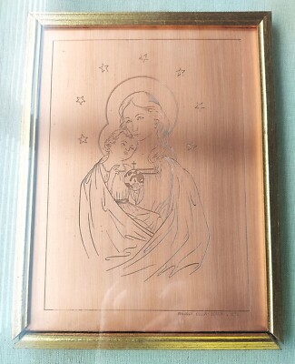 Vintage Madonna mit Kind. Kupferstich von A. Della Berta, 1958