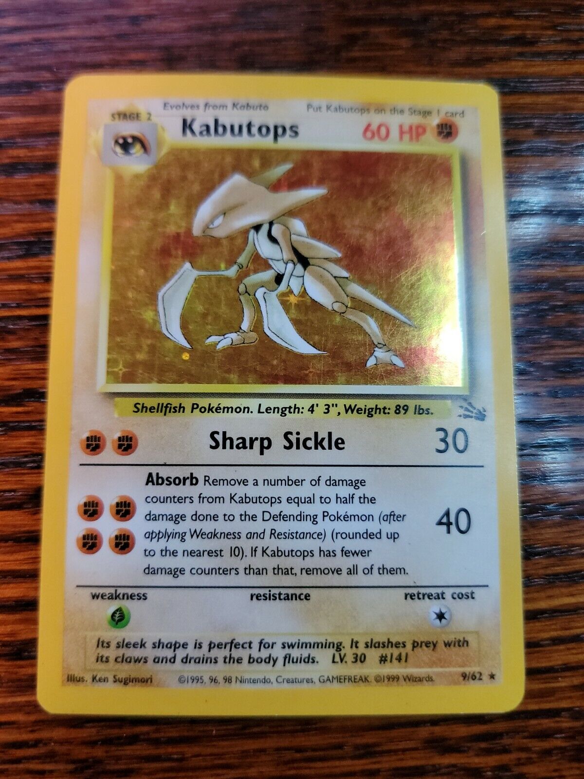 Kabutops - MP Holo Rare - Vintage WotC 1999 English 9/62 Fossil Set Pokemon Card