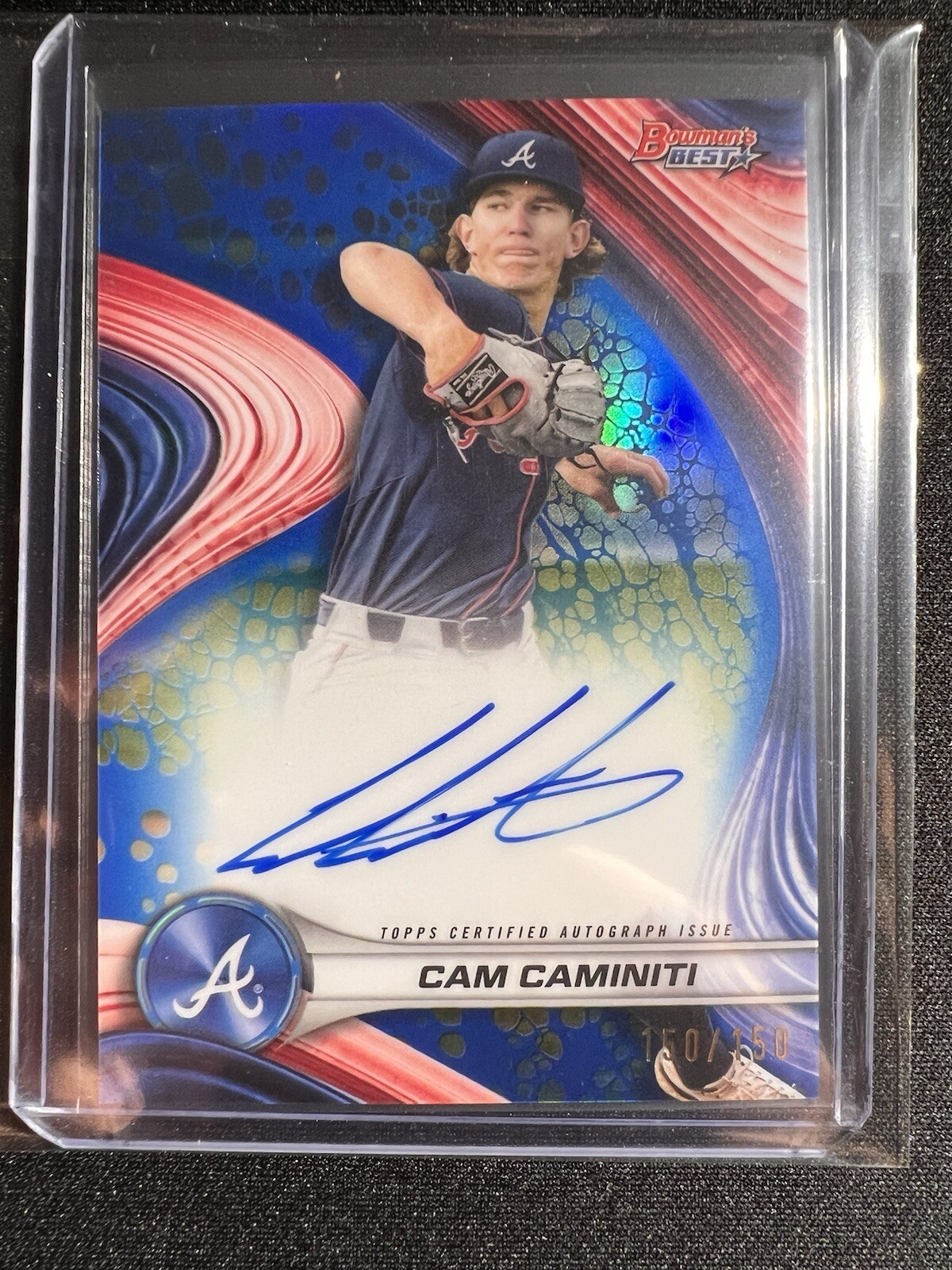 2024 Bowman's Best Cam Caminiti Blue Refractor Auto 150/150 (1/1) Braves Bookend